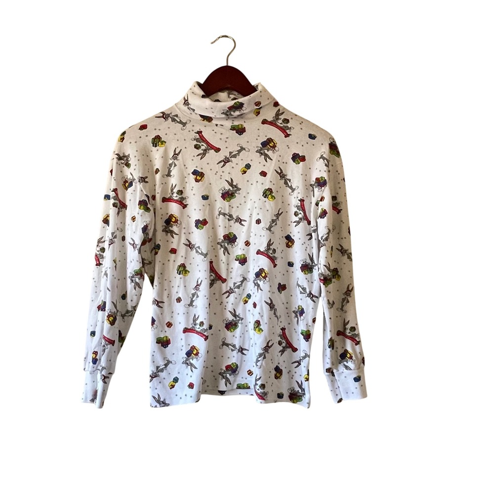 Vintage Looney Tunes Bugs Bunny Holiday Christmas Turtleneck Shirt Women's med